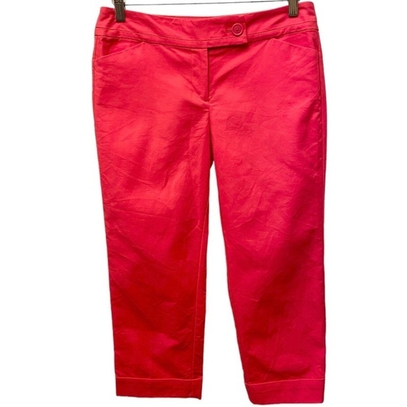 Ann Taylor Signature 4 Cropped Capri Pants Hot Pink Mid Rise Cuffed Tapered - Picture 1 of 9